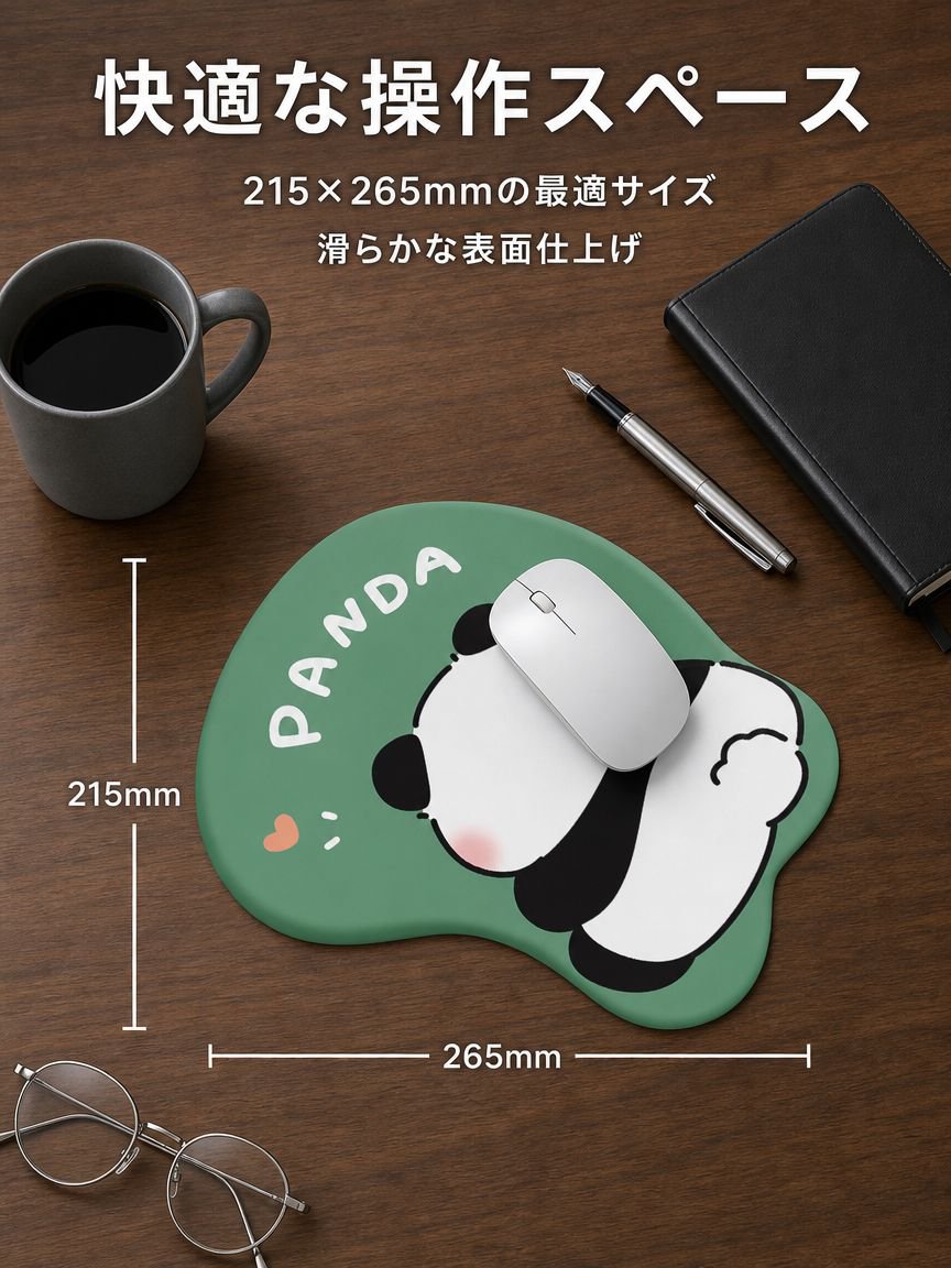 かわいいおしりパンダのリストレスト付きマウスパッド シリコンパッド