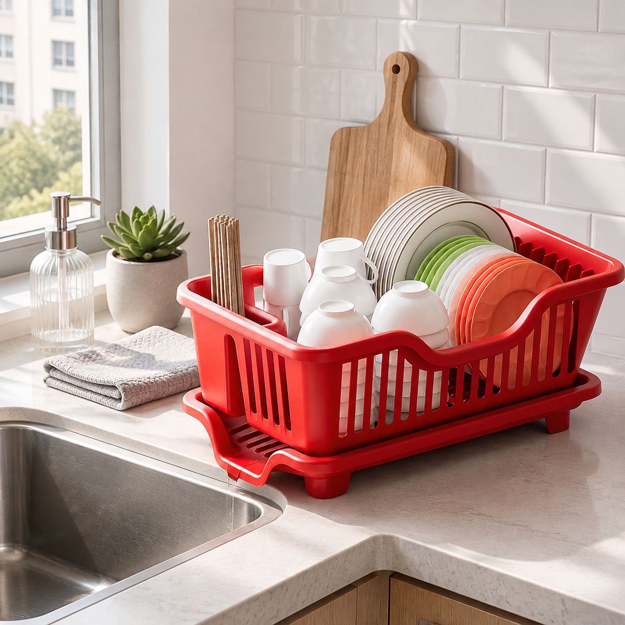 Kitchen storage rack, cutlery storage box, dishes and tableware