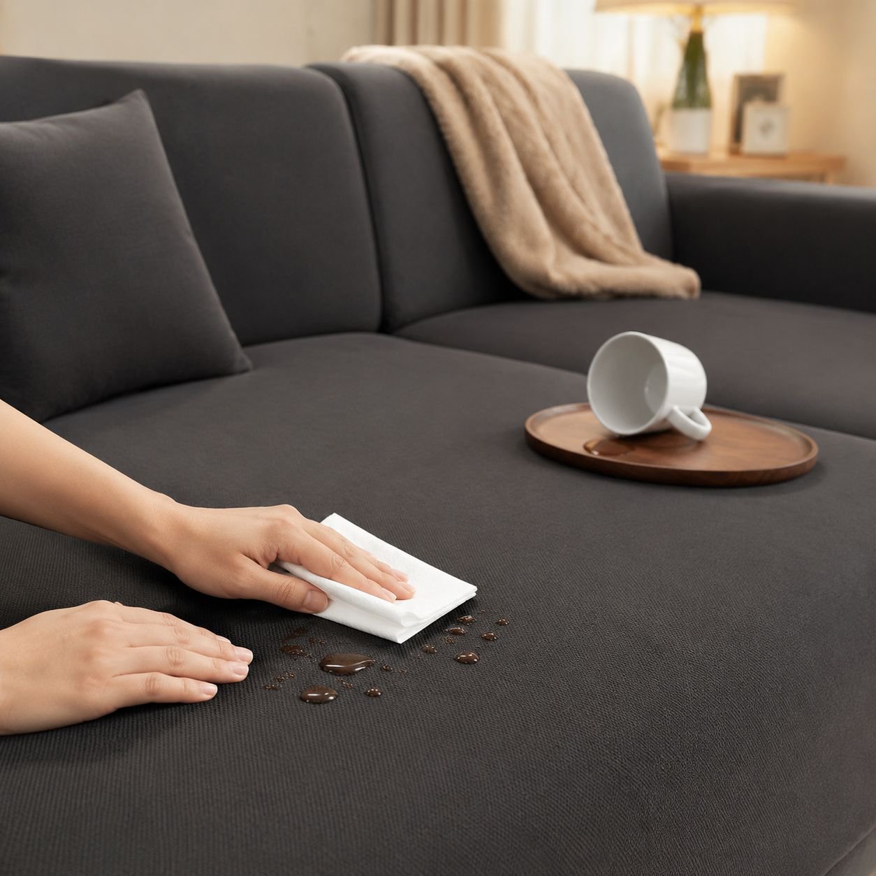 Funda de sofá completa en forma de L,  apta para chaise longue, uso para todas las estaciones