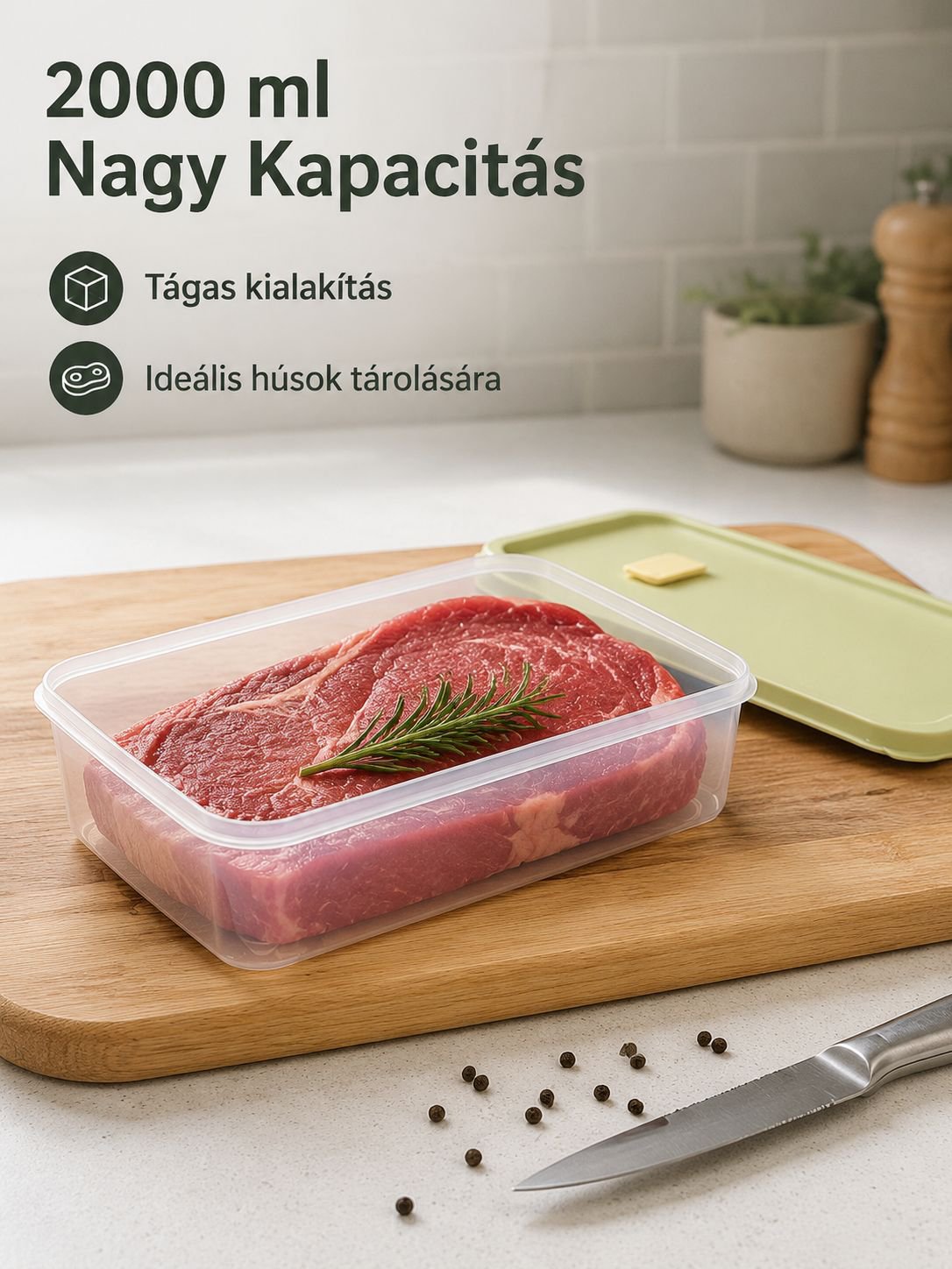Hűtőhöz való húsos rekeszes tárolódoboz