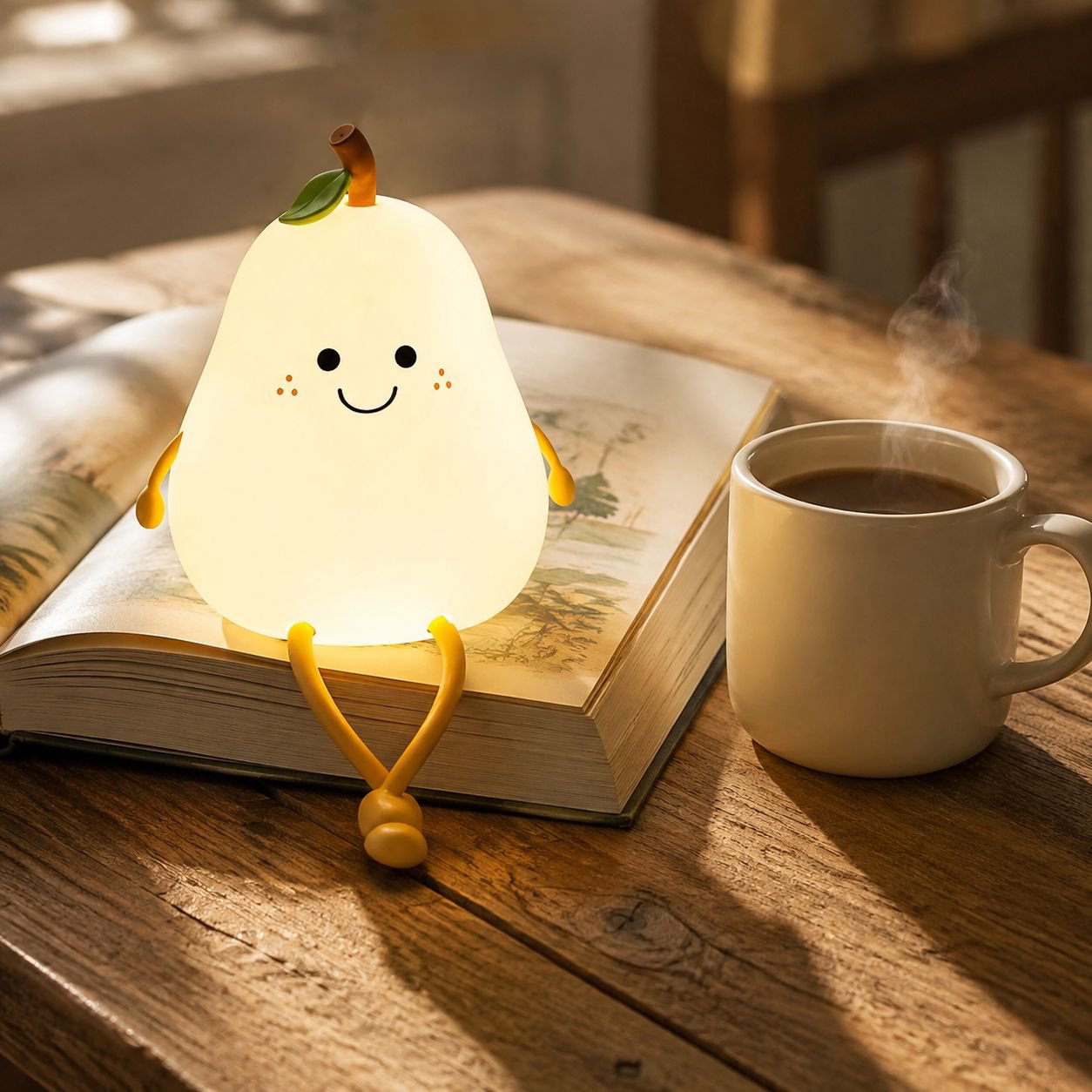 USB rechargeable pear shape night light glowing in the dark