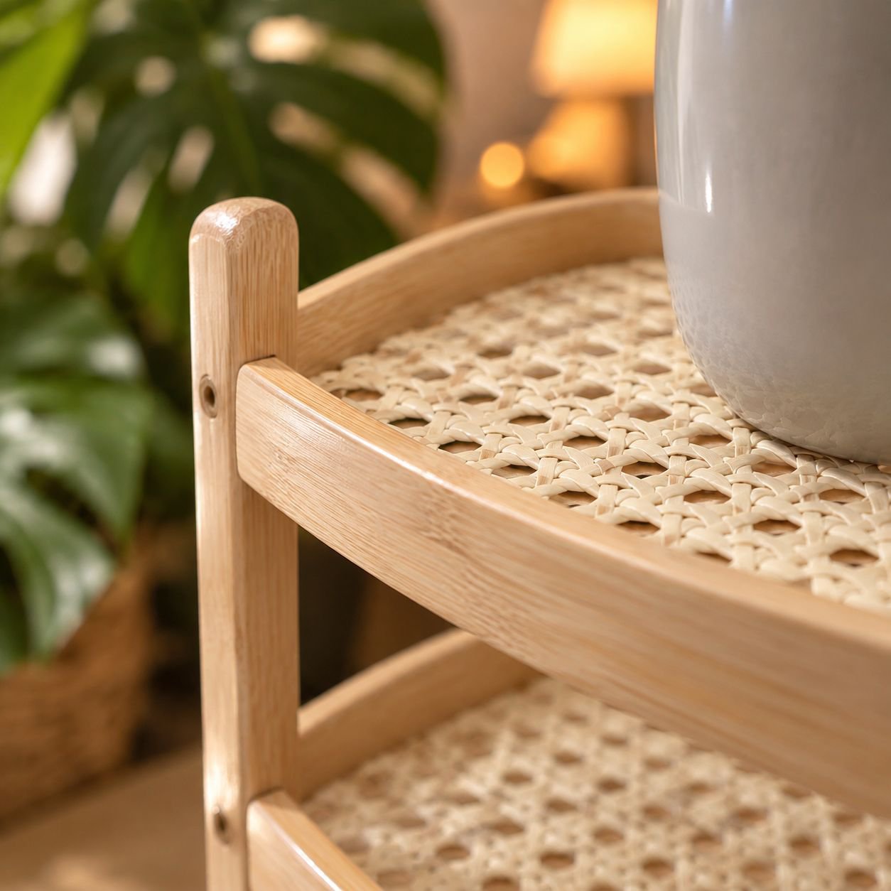 Rattan-Tassenhalter für den Tisch, zweistöckiges Küchenregal