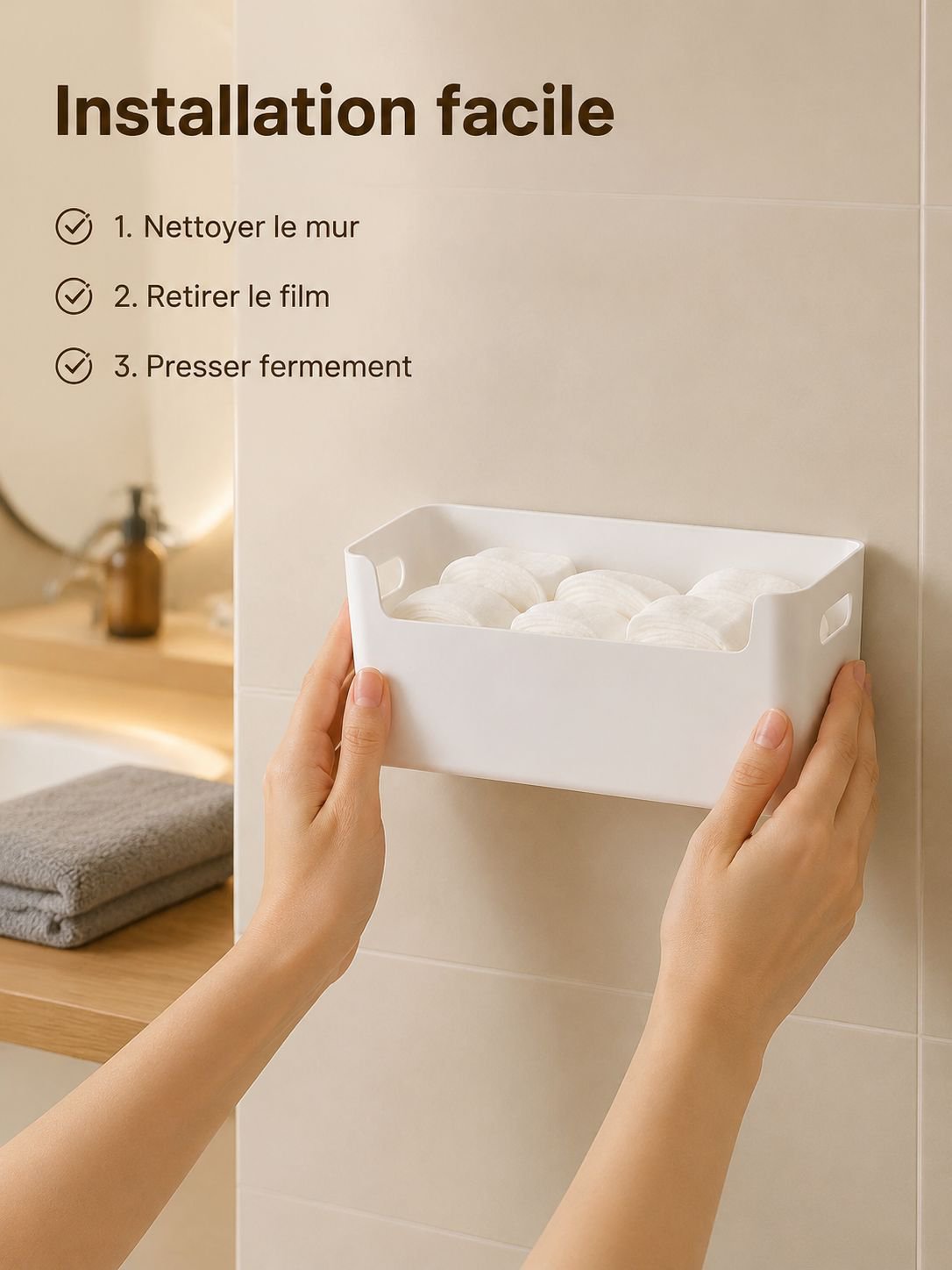 Boîte de rangement murale avec accessoires de salle de bain