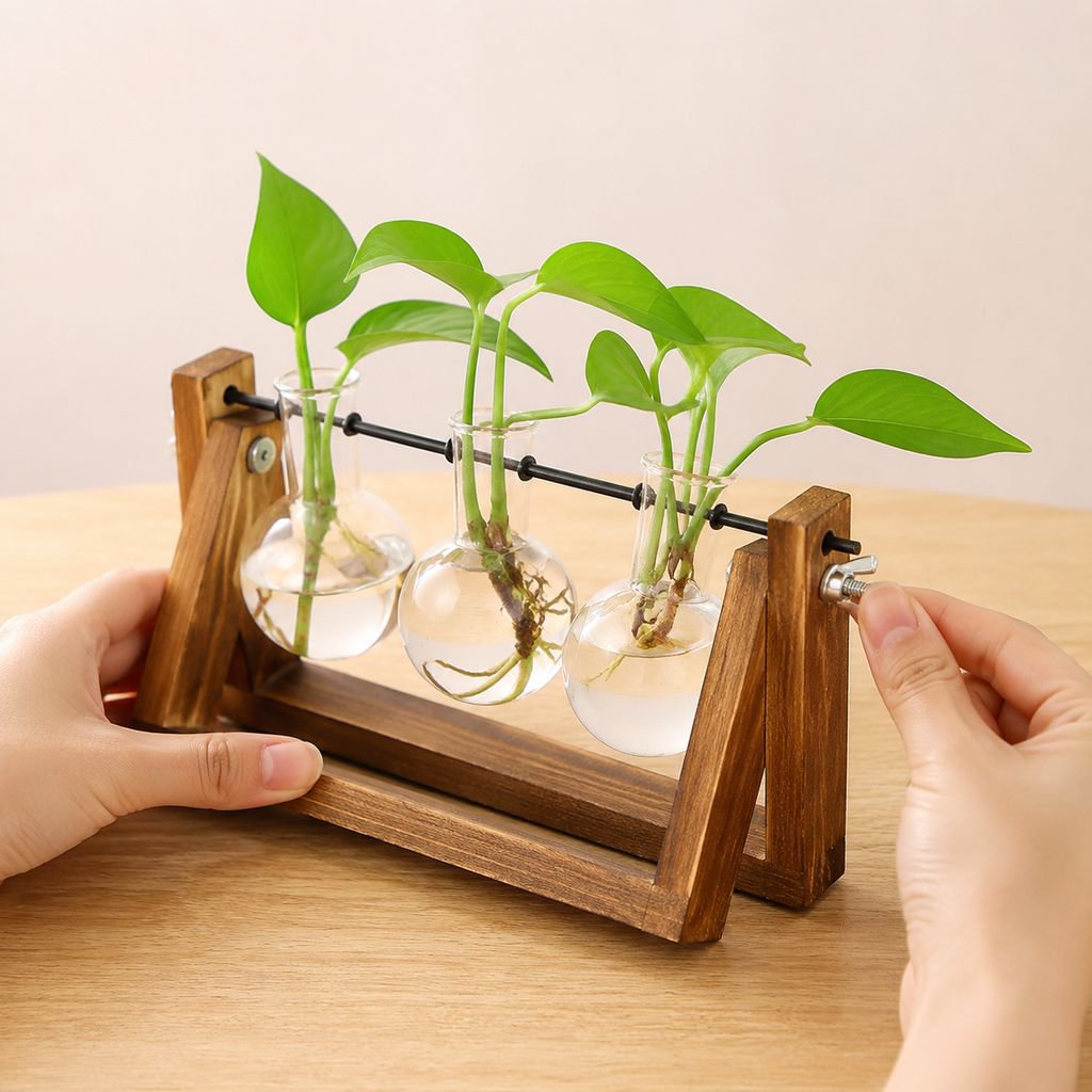 Jarrón de vidrio moderno para hidroponía, ideal para decoración de oficina y hogar