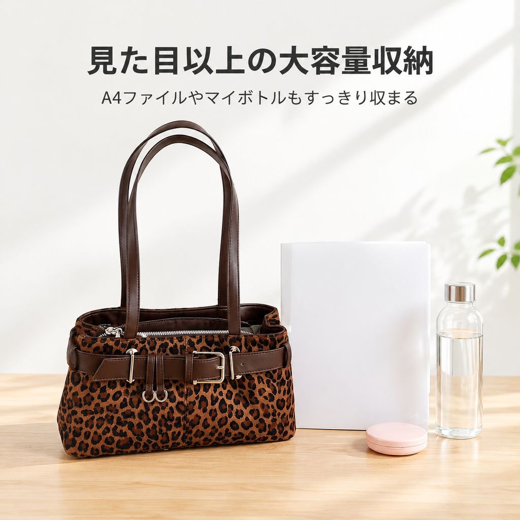日韓風ファッション配色2026秋新作大容量通勤個性レオパード柄ショルダーバッグハンドバッグ