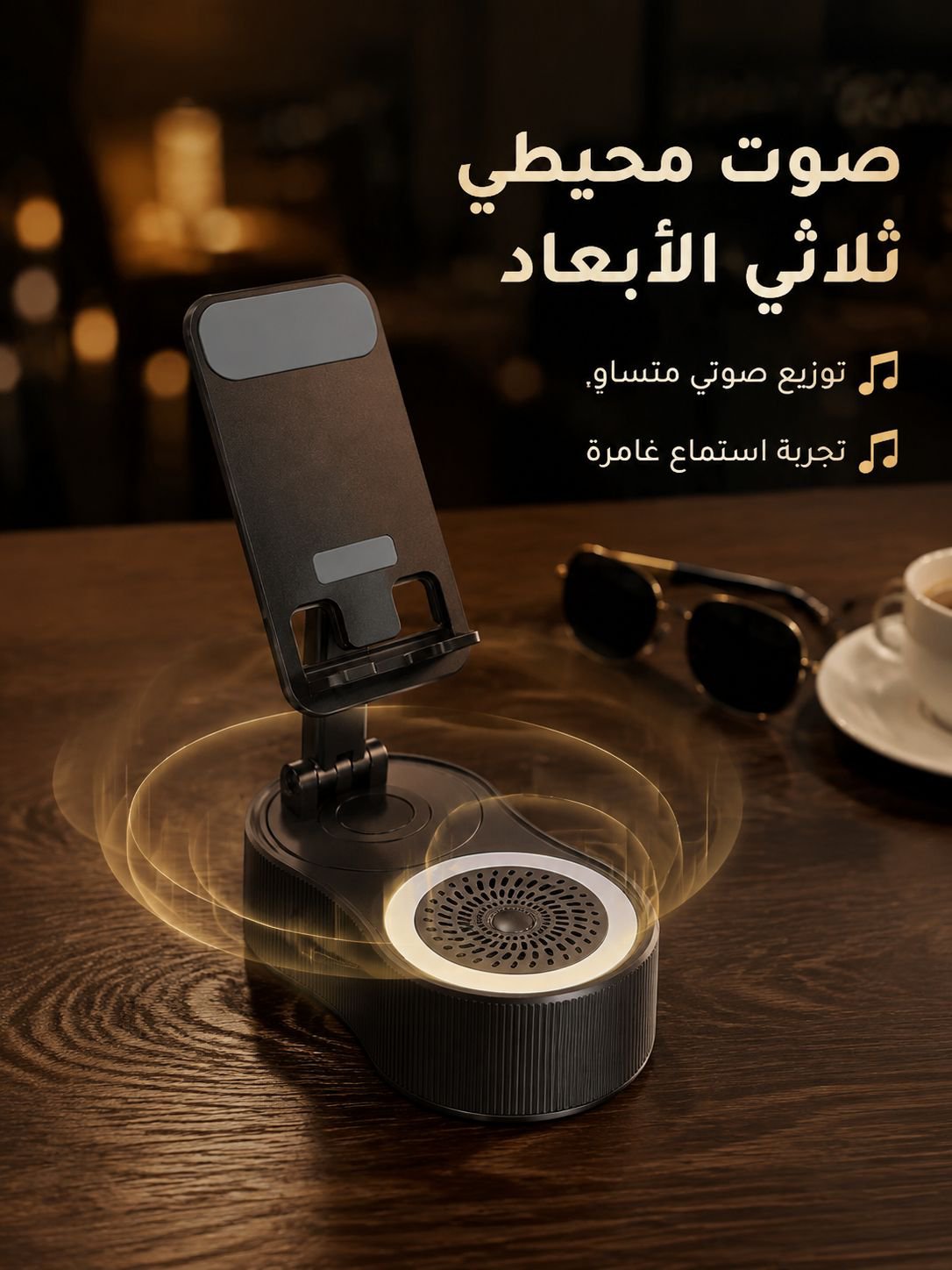 مكبر صوت متعدد الوظائف مع حامل هاتف قابل للتعديل