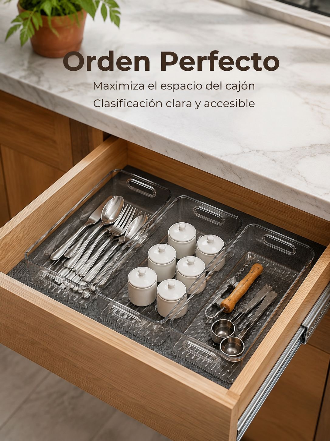 Detalle del diseño elegante y funcional de la caja organizadora para oficina