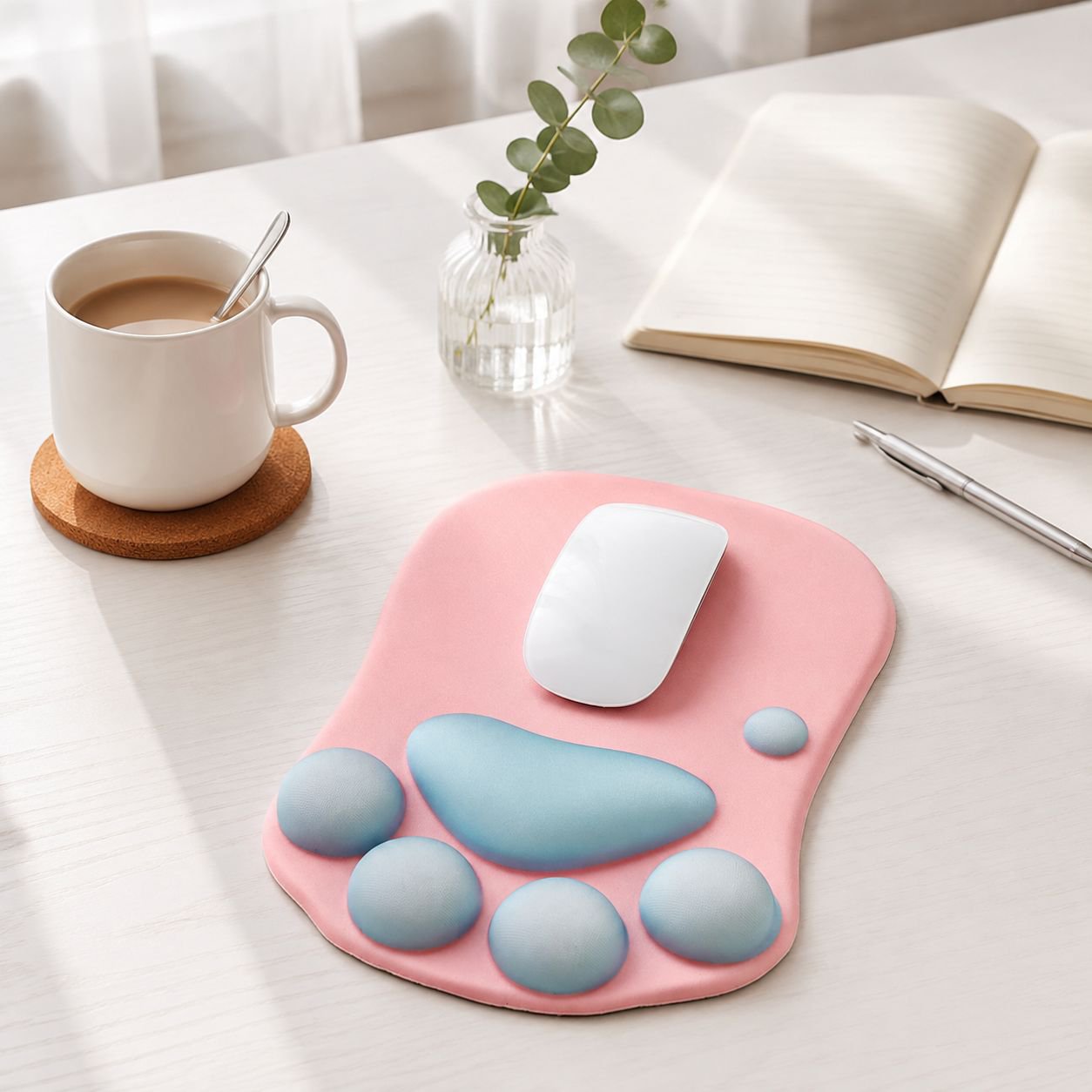 Cute and personalized silicone wrist rest mouse pad with cat paw design for computer laptops.