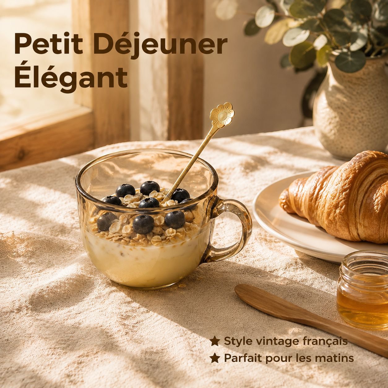 Verre à petit-déjeuner grande capacité avec couvercle et cuillère