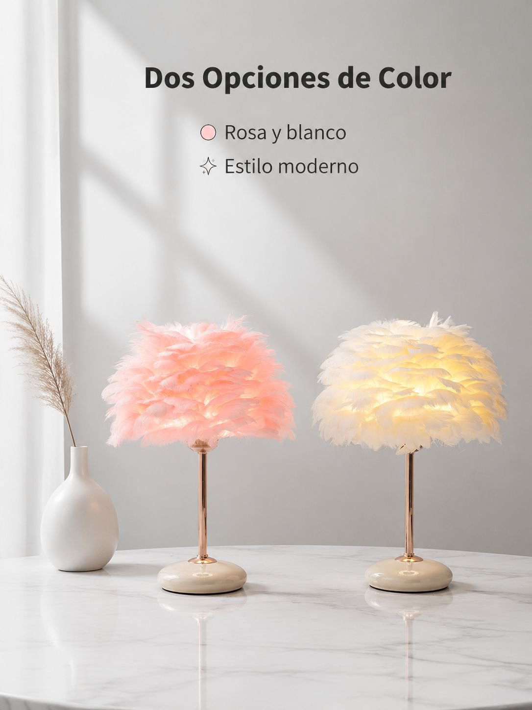 Lámpara de mesa decorativa de plumas
