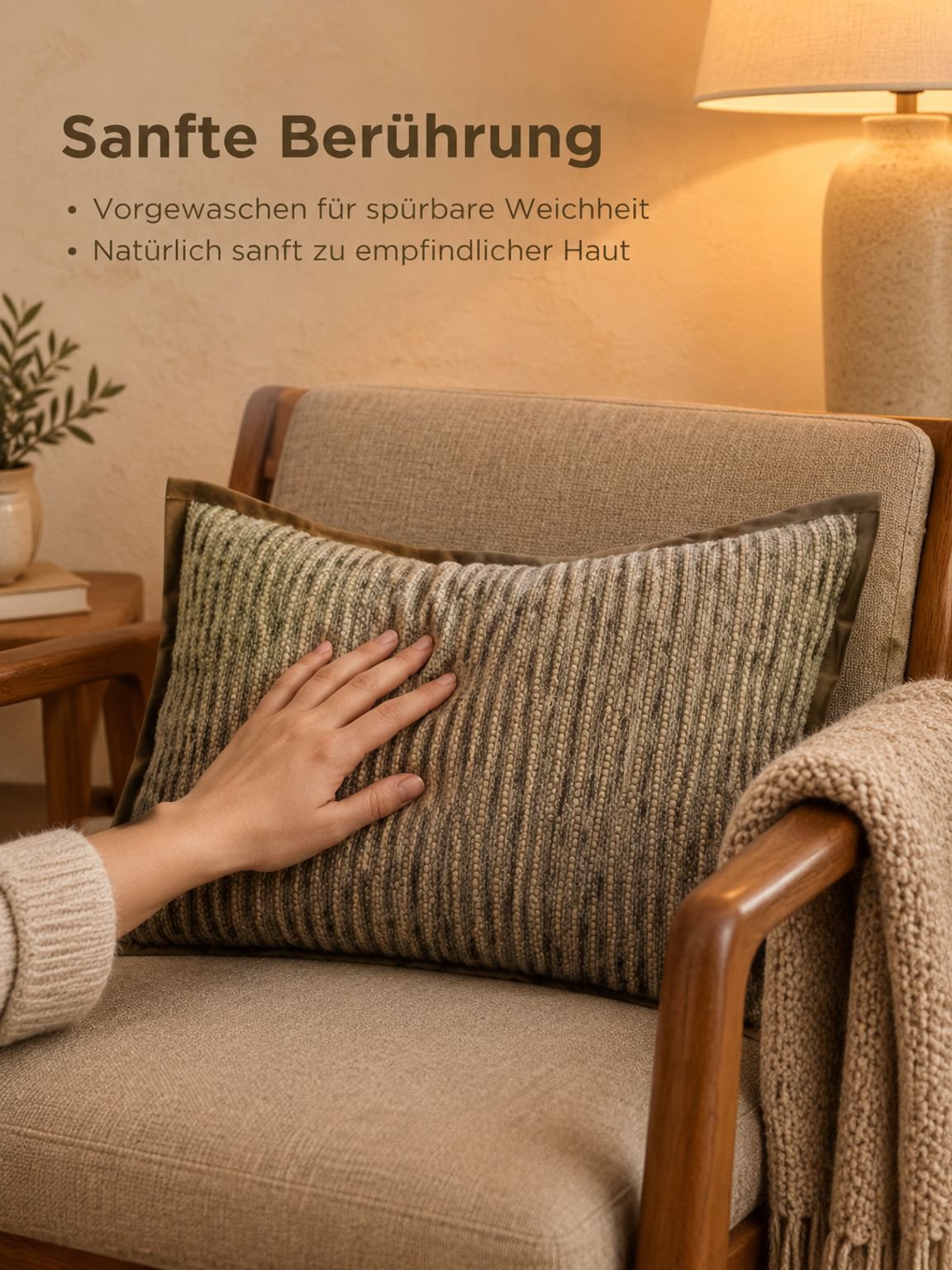 Braune gestreifte Kissenhülle als Lendenkissen für Sofa und Sessel