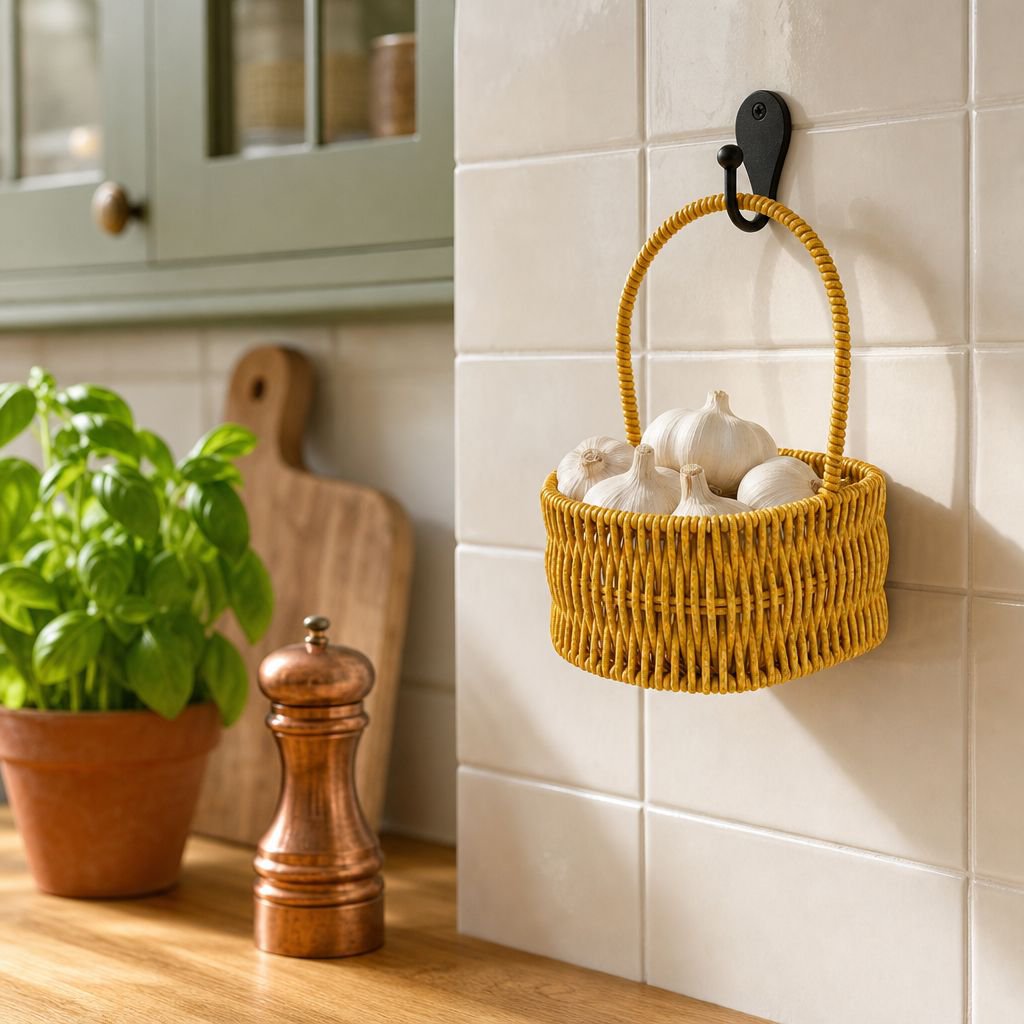 Multi-functional Imitation Rattan Wall-mounted Basket for Kitchen