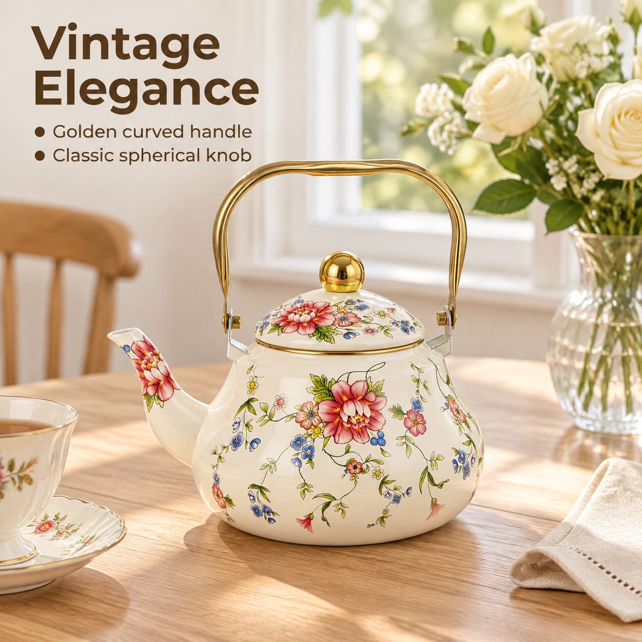 Vintage-style thick-walled enamel-look ceramic teapot