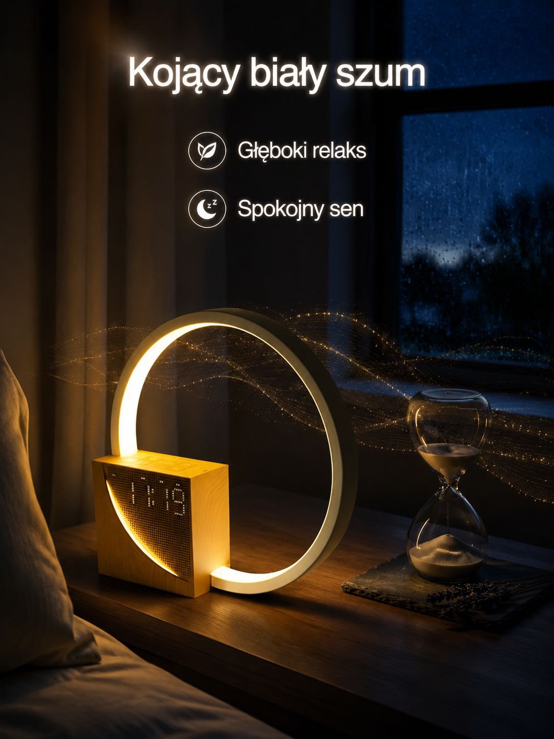 Dotykowa lampka nocna z białym szumem i ładowarką bezprzewodową