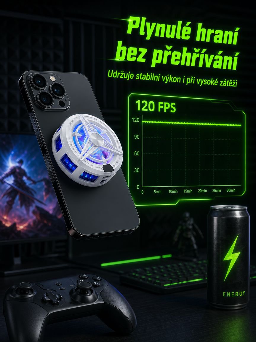 Chladicí ventilátor na mobilní telefon během hraní her