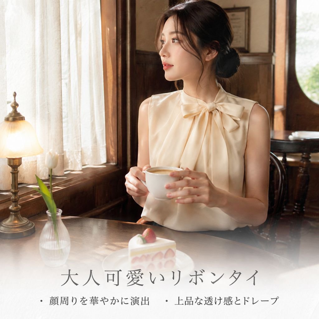 日系スタイル夏ノースリーブリボン結びトップス