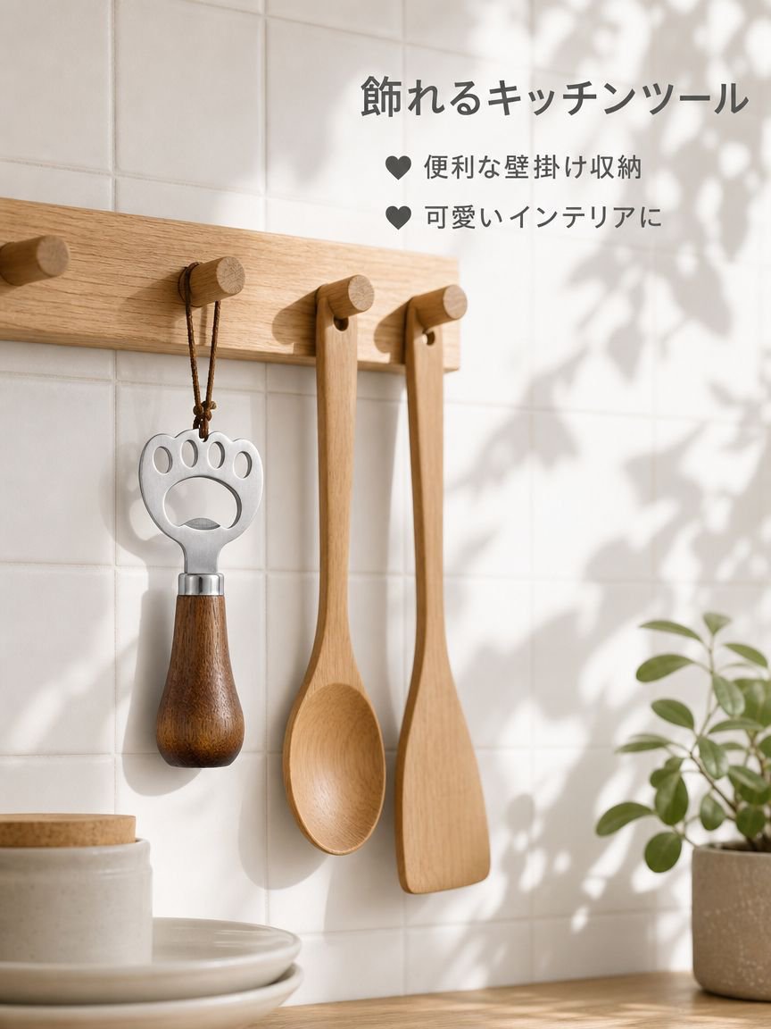吊り下げ穴付きの携帯用木製栓抜き