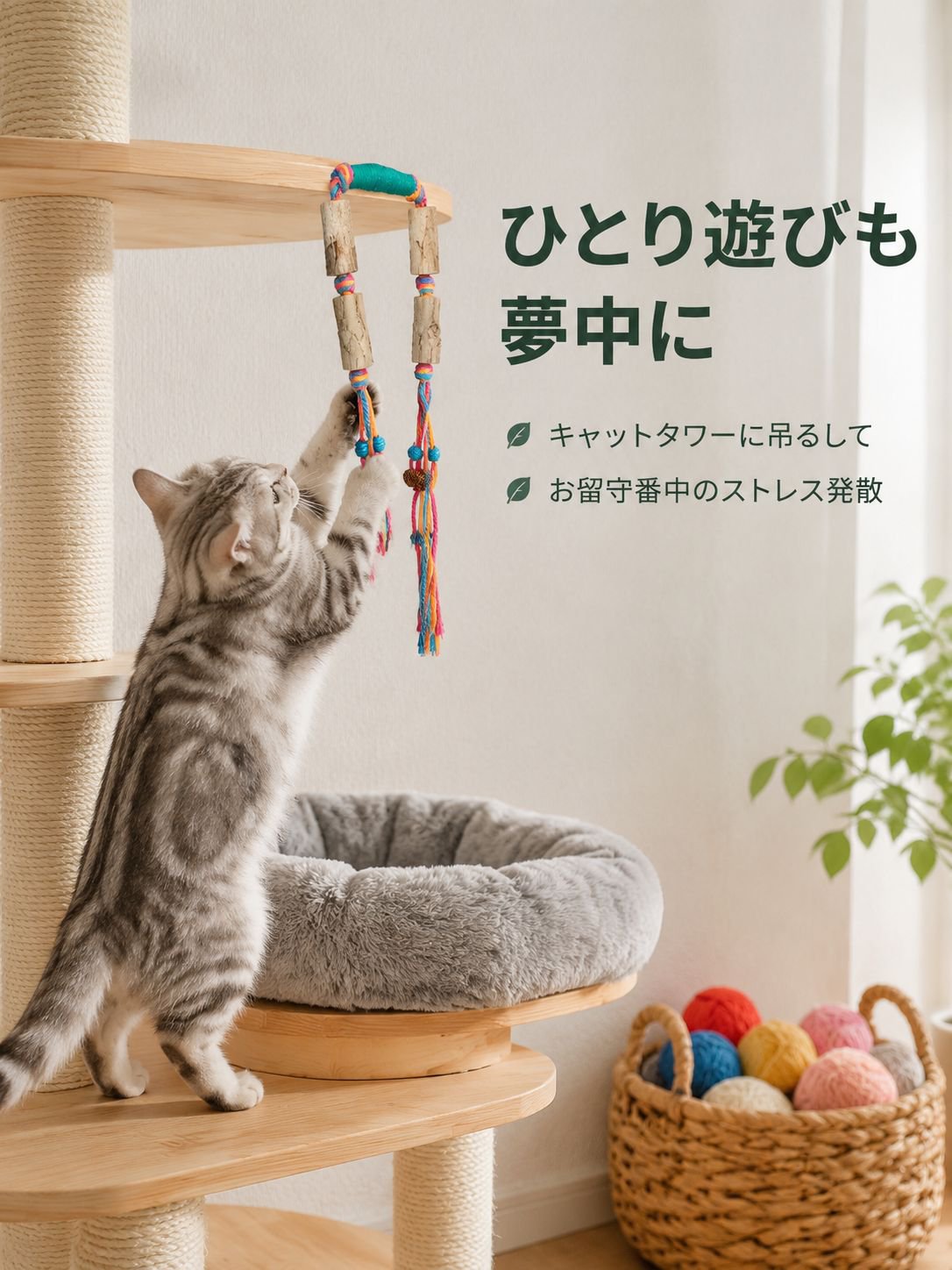 猫用インタラクティブおもちゃ シルバーバインボールロープ