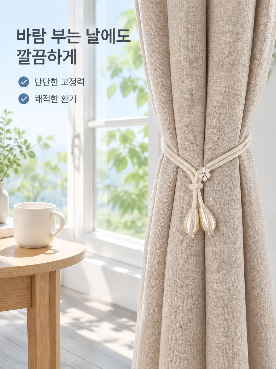 플라워 커튼 고정 스트랩 심플 장식 버클