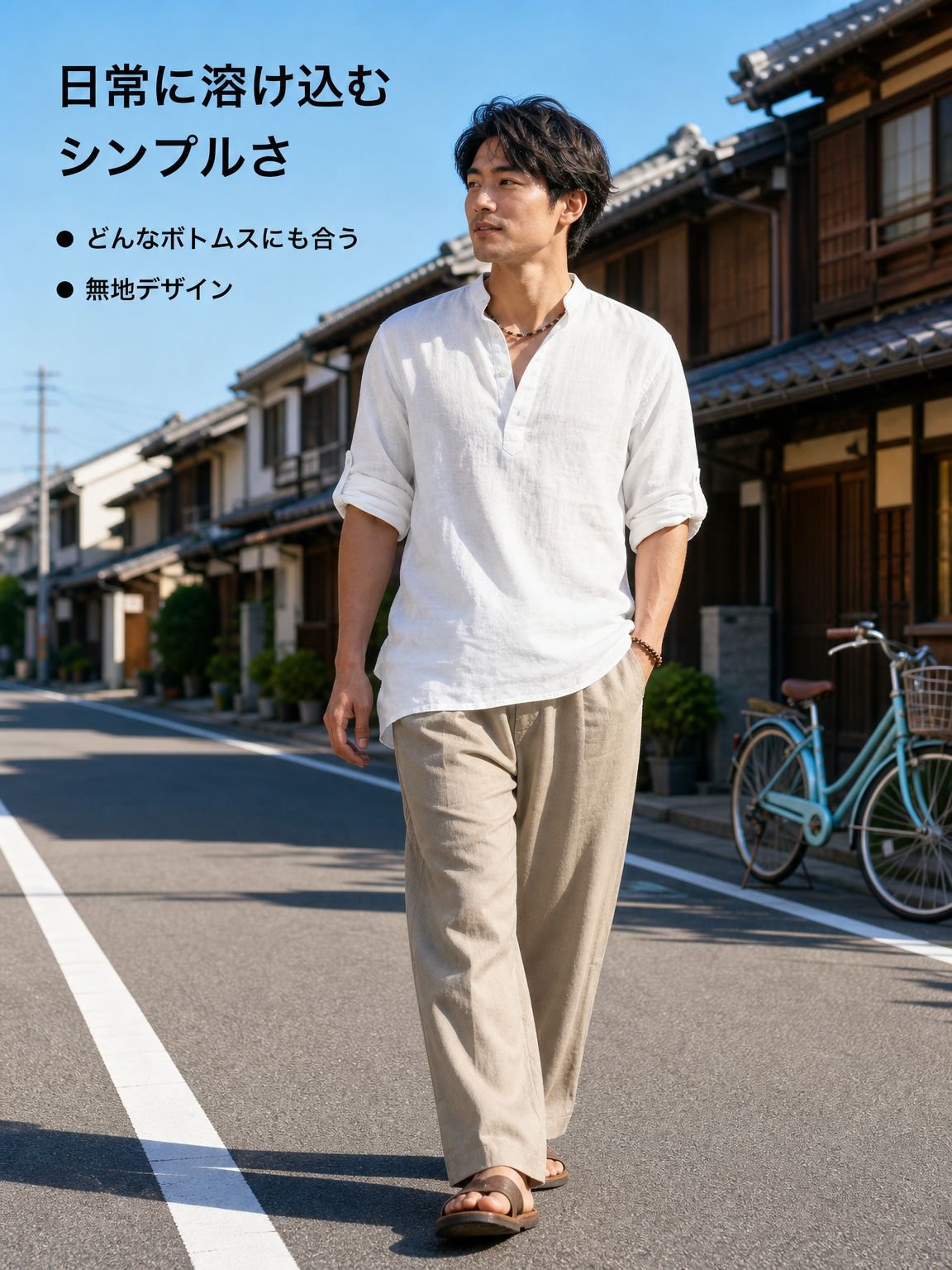 メンズゆったり無地長袖コットンリネンTシャツ・プラスサイズ