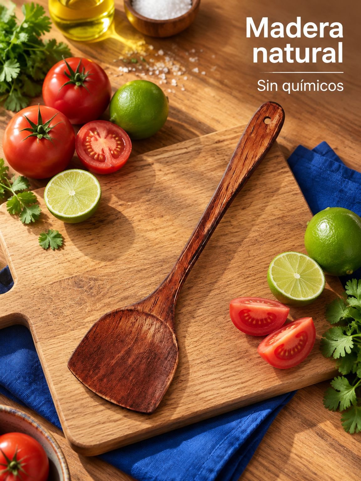Espátula de madera de haya para cocinar en la cocina.