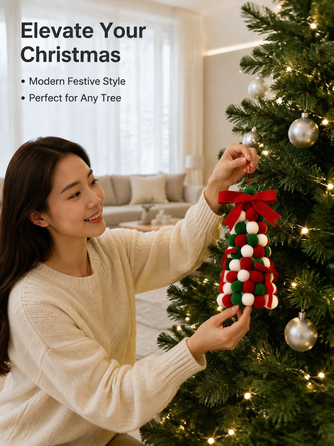 Pom-pom Christmas tree decorations