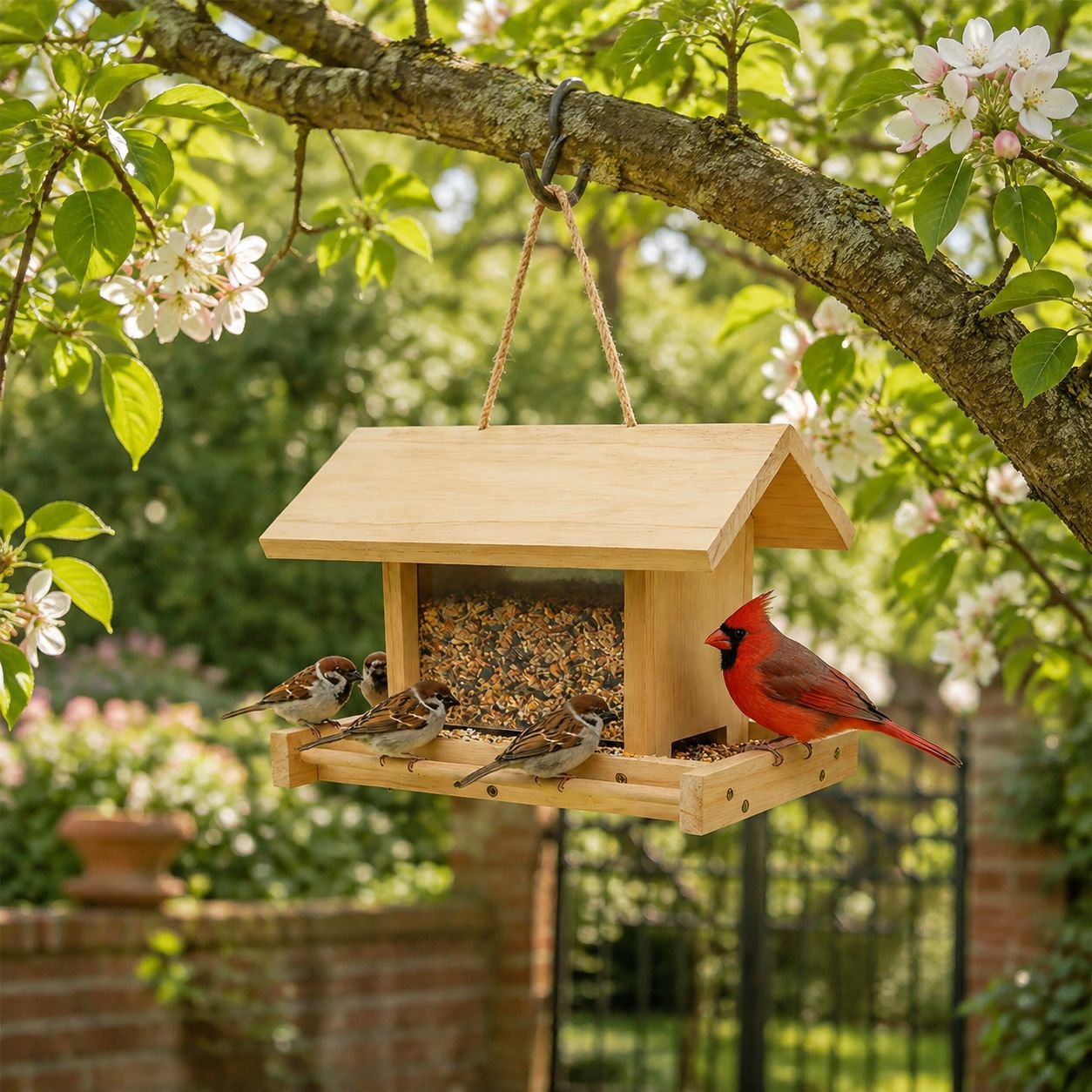 Neues Vogelhäuschen aus Holz, hängender Schmuck aus Kiefernholz, im Villenstil, Kunsthandwerk für de