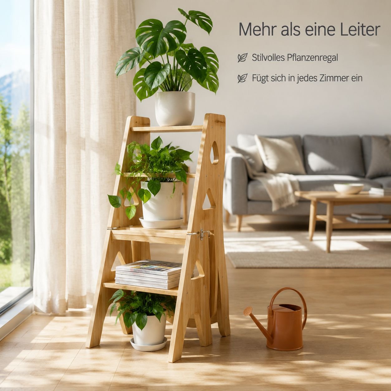Vierstufiger Klappleiterhocker aus Holz