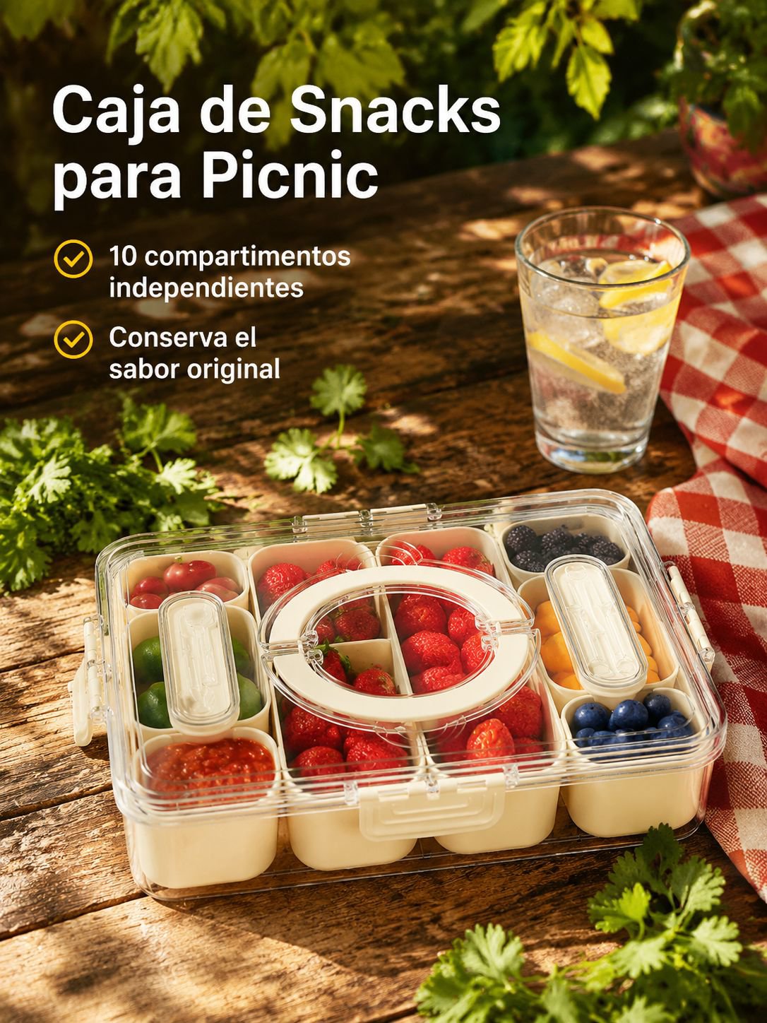 Caja de picnic multifuncional con cubiertos