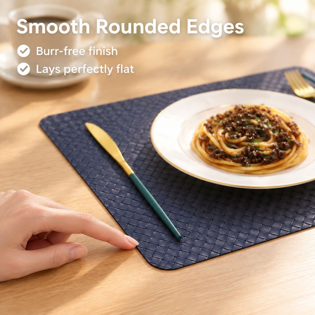 Square Double-Sided PU Leather Woven Placemat Heat Resistant Dining Table Mat for Home Hotel