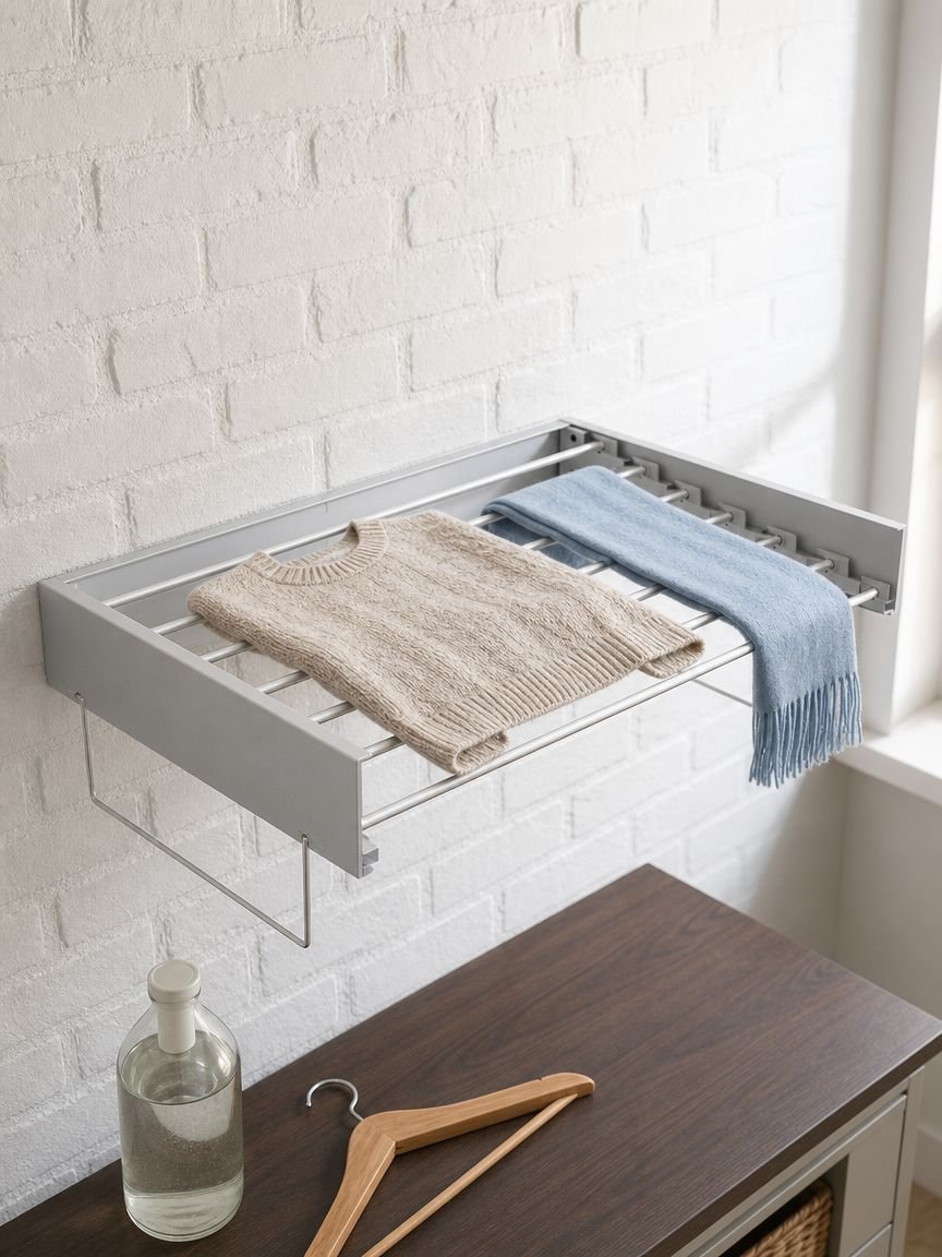 Minimalist invisible clothes rack with hanging shirts