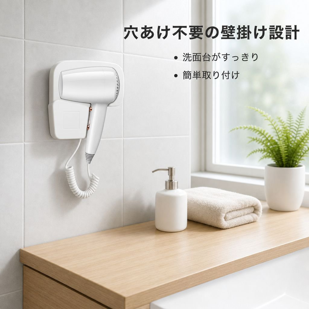 穴あけ不要設置 壁掛け式 大出力ヘアドライヤー