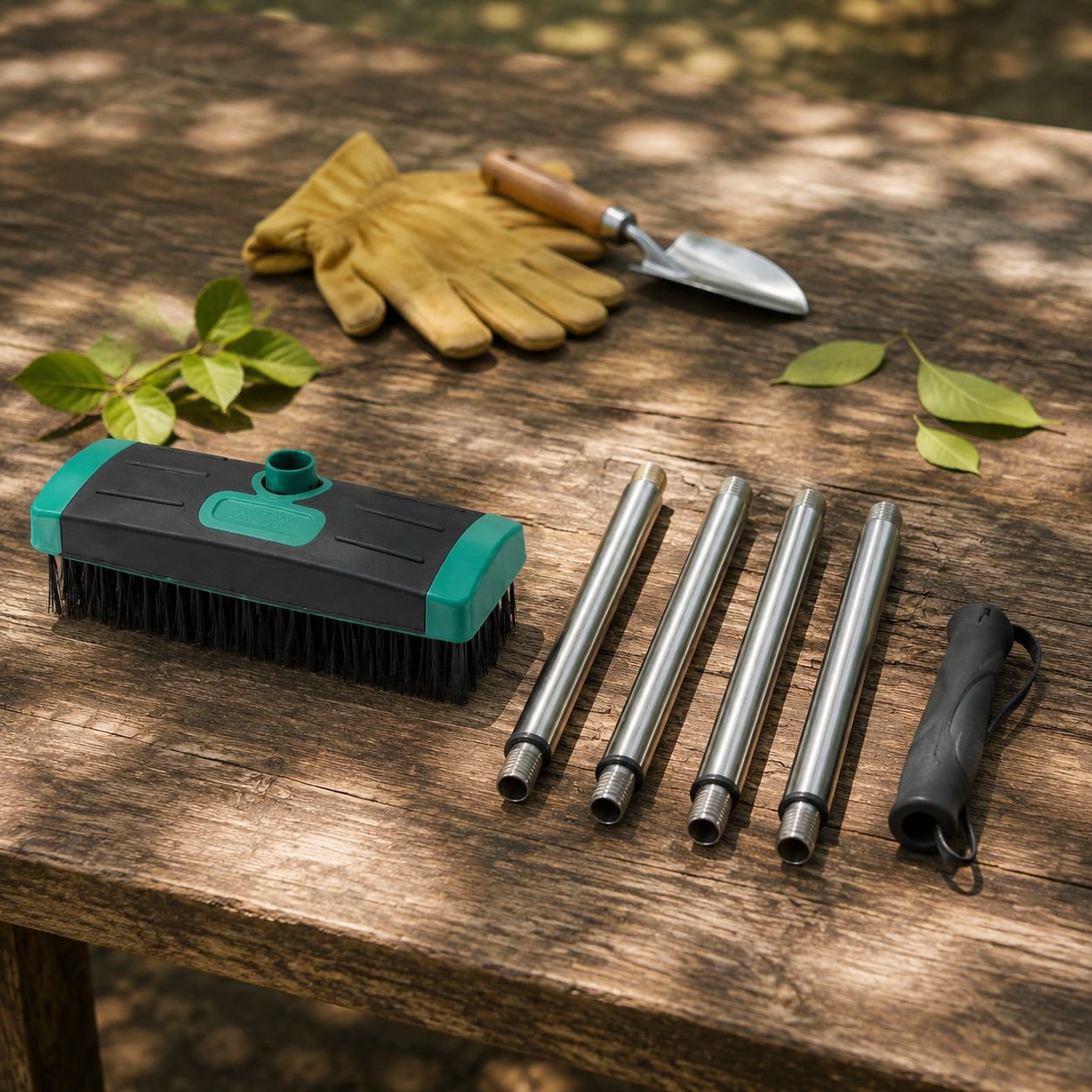 Cepillo de acero inoxidable para eliminar musgo – Limpieza profesional de patios