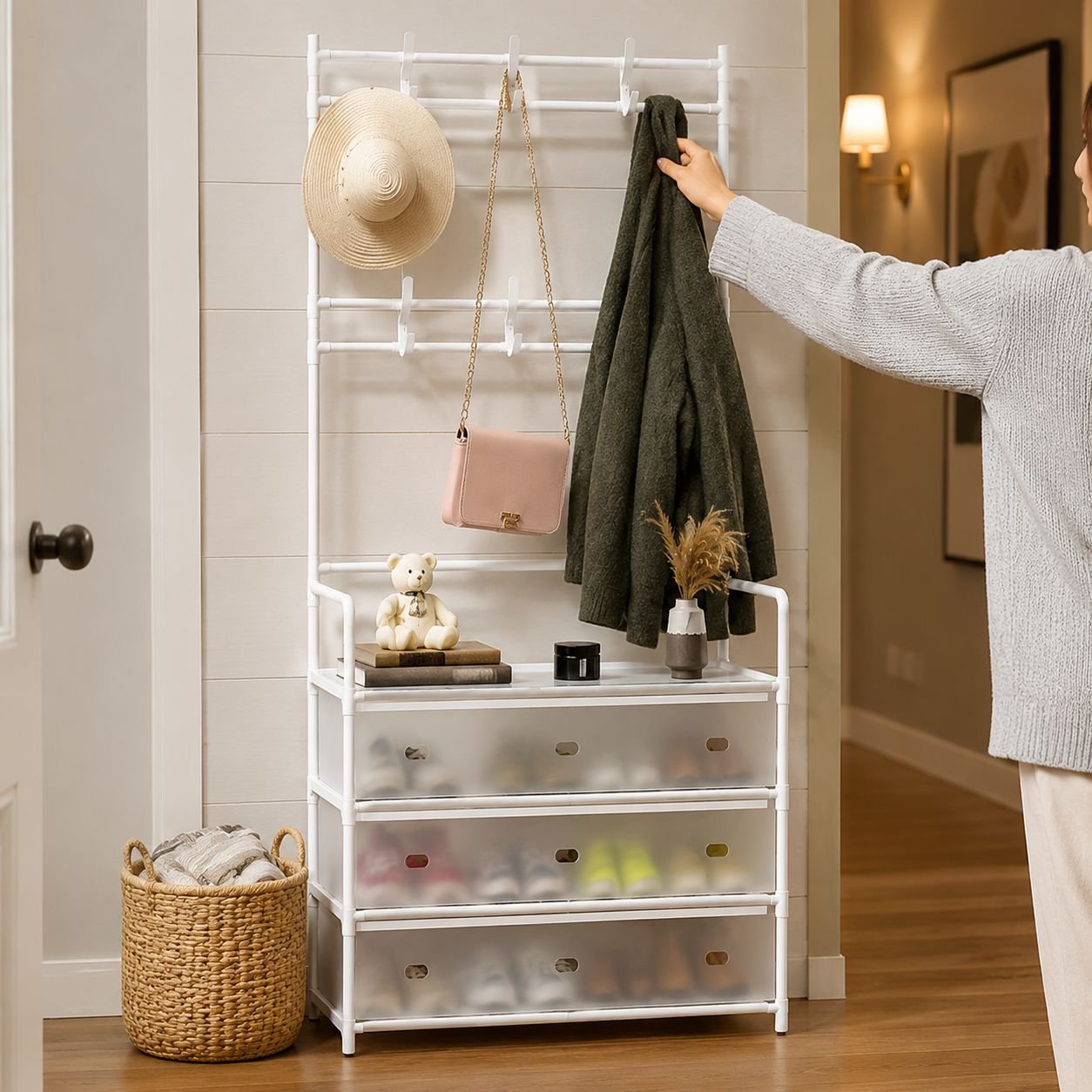 Simple shoe rack layered entry-level home multi-layer dust-proof storage rack with door saving space