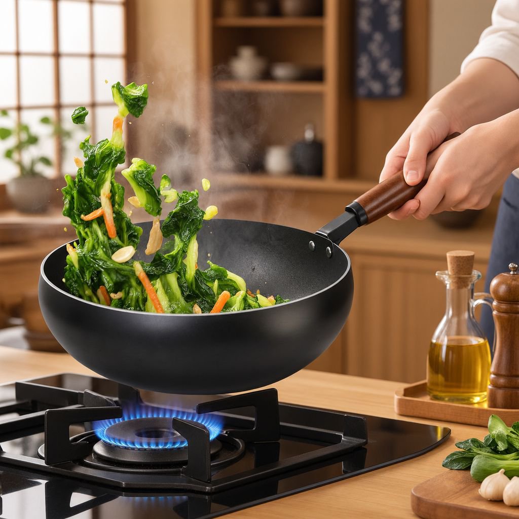 胴が広く焦げ付きにくいコーティング中華鍋