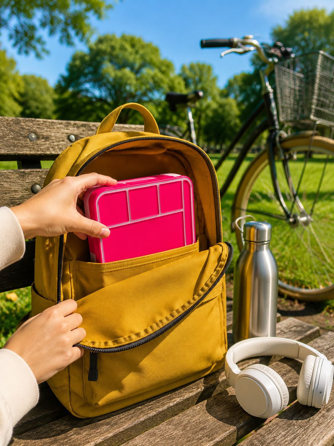 Magnetronbestendige lunchbox met bestek