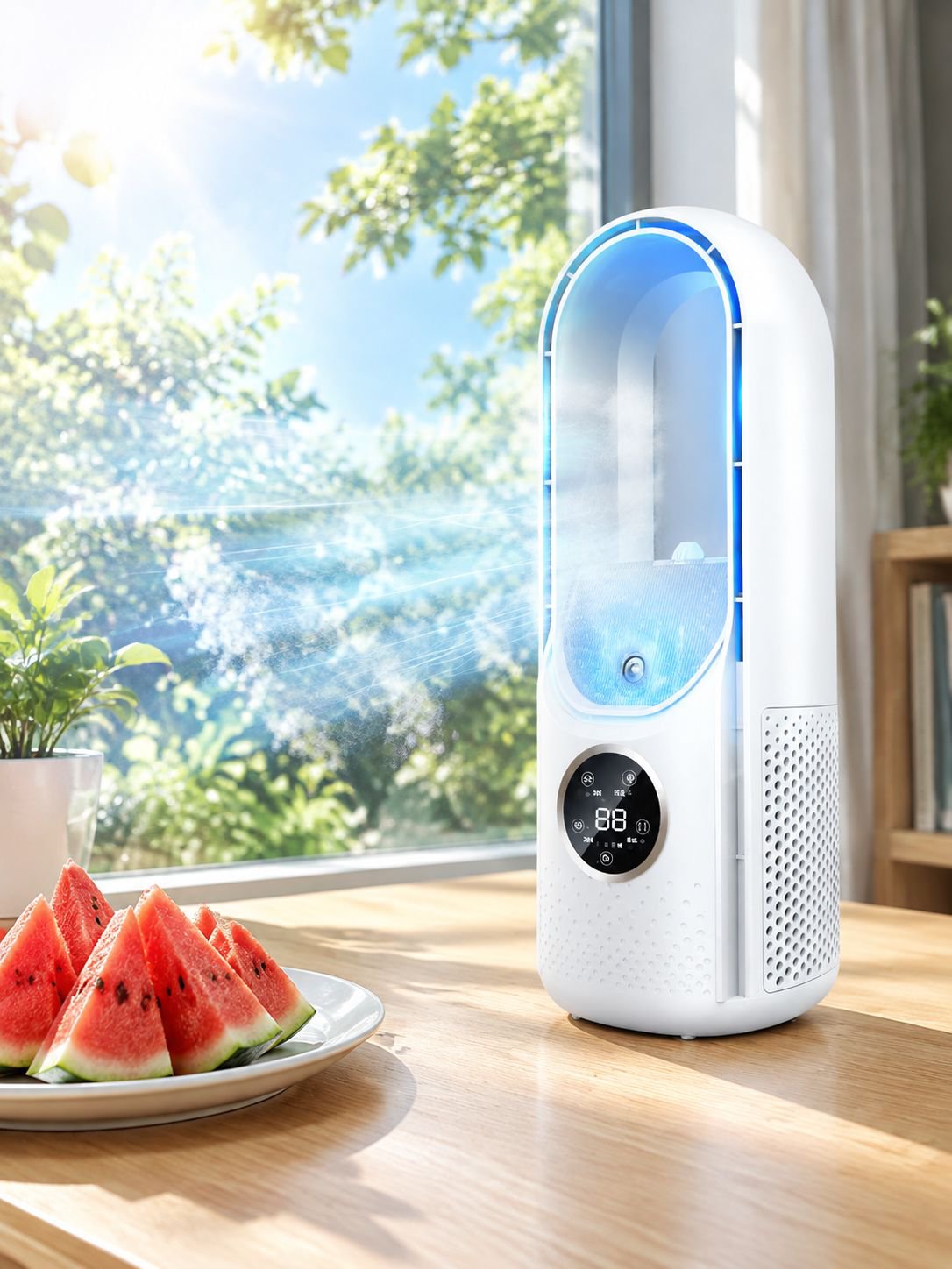 Multifunktionaler Tischventilator mit moderner Sprühtechnologie