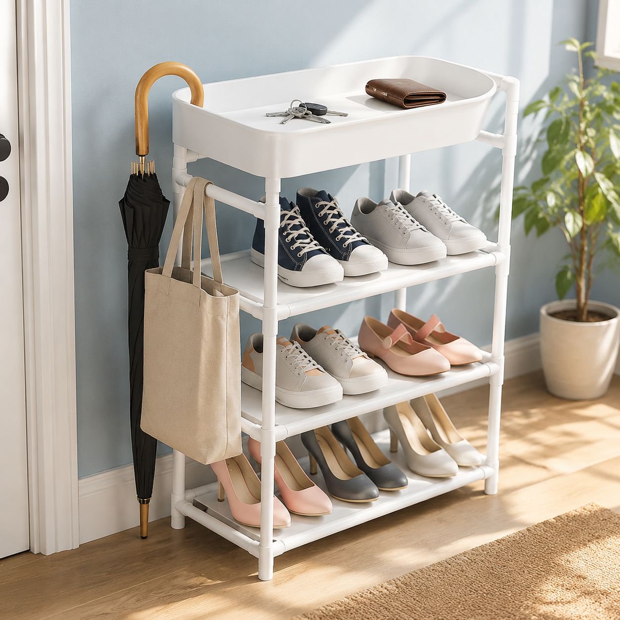 Stackable shoe shelves for maximizing dorm space