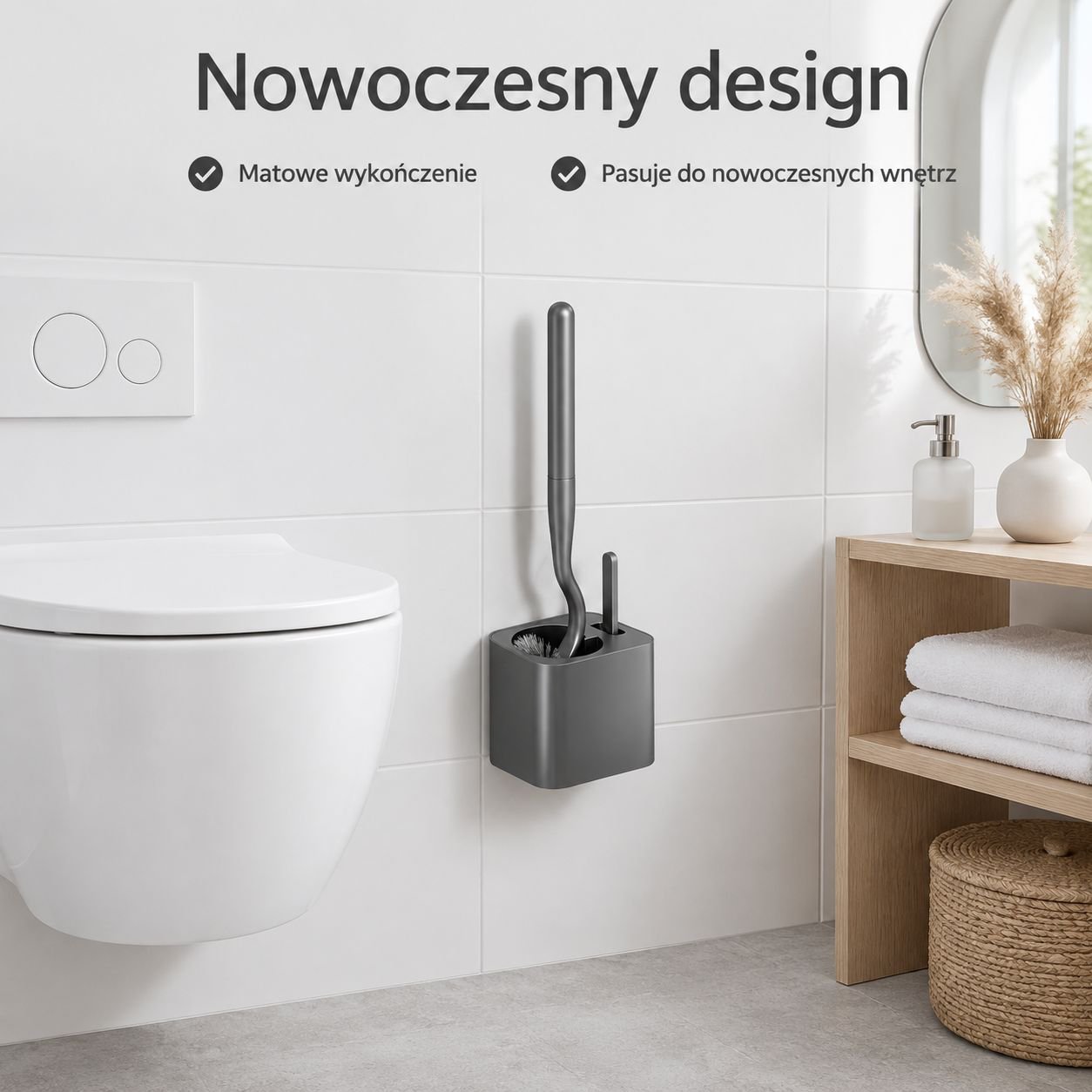 Zestaw szczotki toaletowej z pojemnikiem i sztywnym włosiem (kolor: ciemnoszary metalik, montaż ście