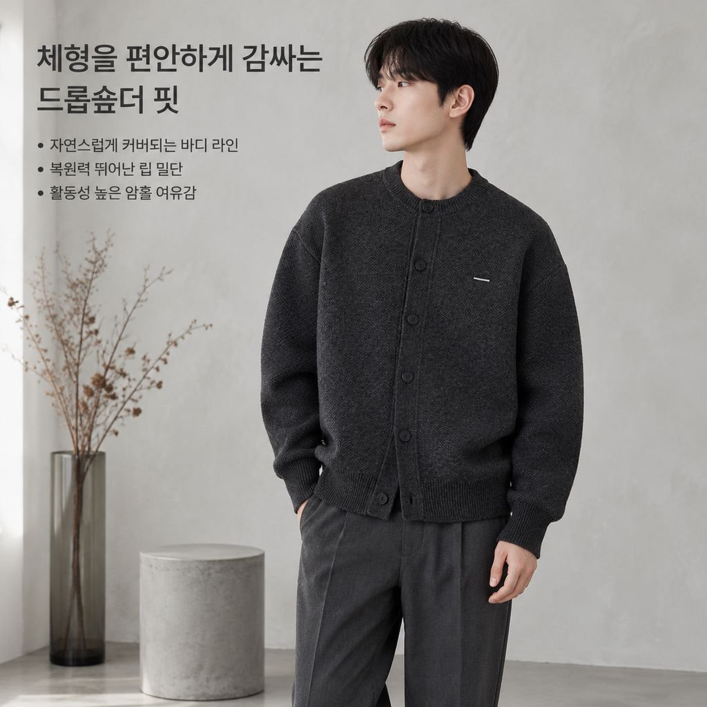 가을 남성 올드머니룩 솔리드 베이스볼넥 니트 가디건 자켓 루즈핏 상의