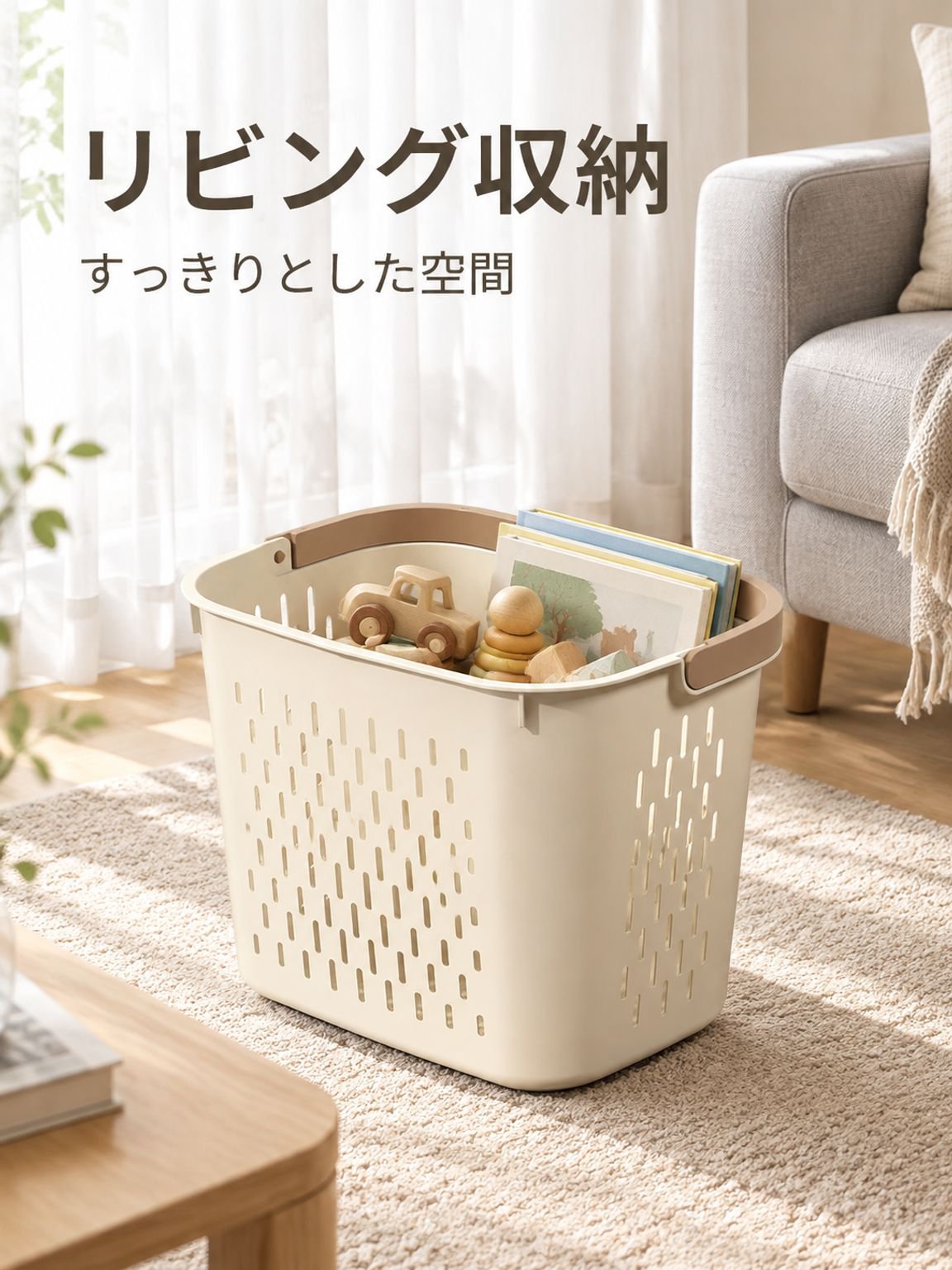シンプルでインテリアにもマッチするデザインバスケット