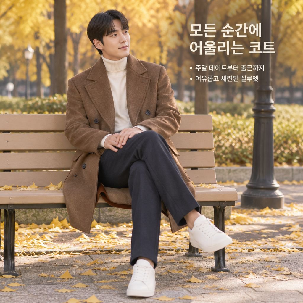 남성 더블버튼 미디 롱 모직 코트 트렌치 자켓