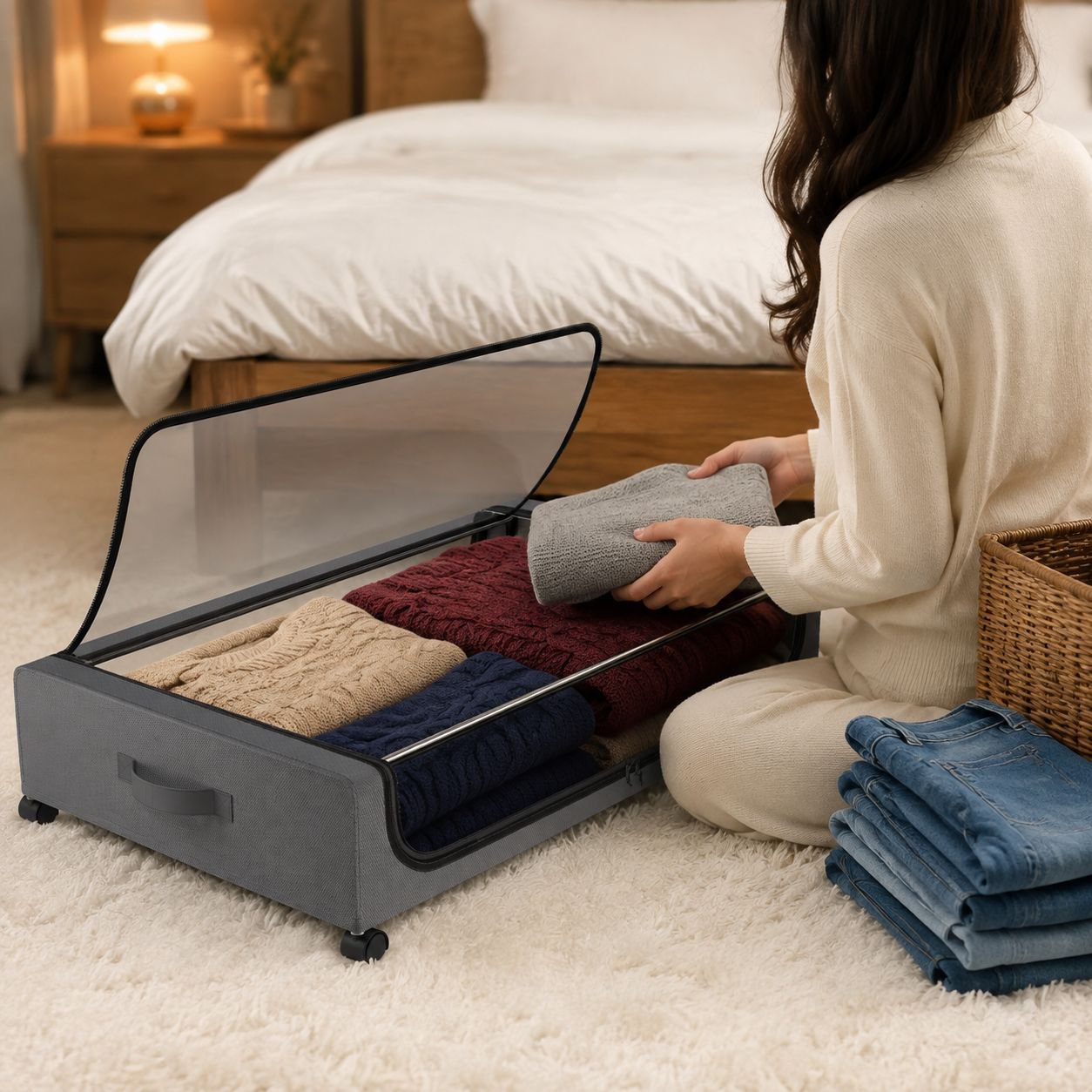 Under bed storage for shoes and accessories