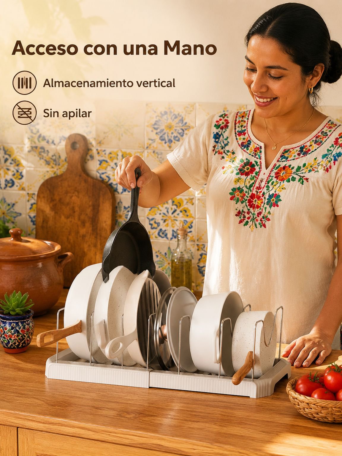 Estante para guardar tapas de ollas y tazones