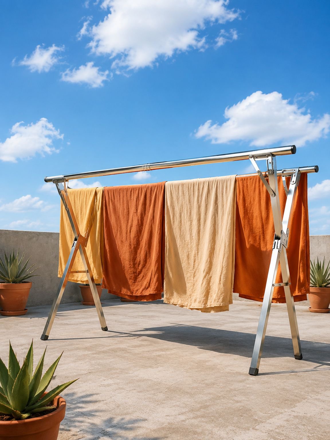 Tendedero plegable de pie, reforzado, para uso doméstico en balcones y exteriores, con barra telescó