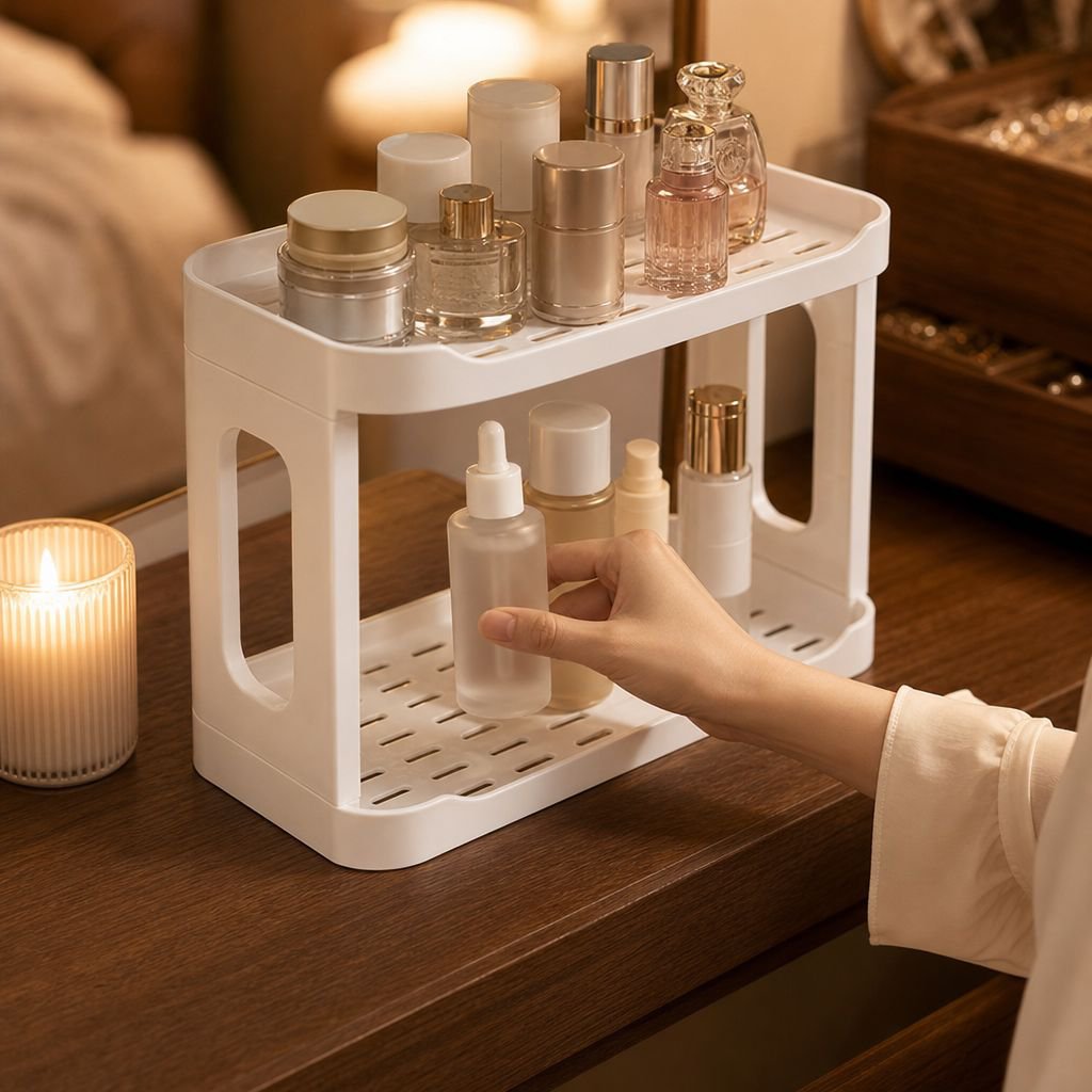 Stylish desktop organizer rack for small bathrooms