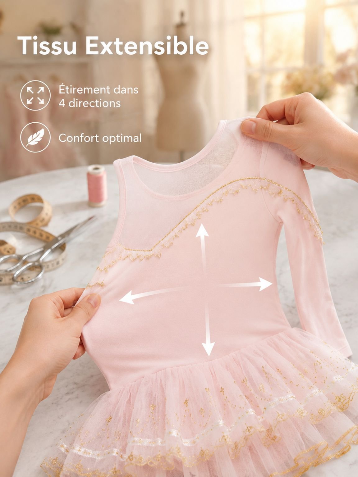 Justaucorps de danse classique pour fille avec manches longues