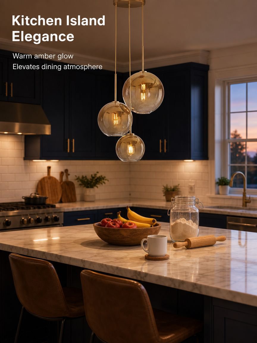 Decorative circular amber glass bubble kitchen light