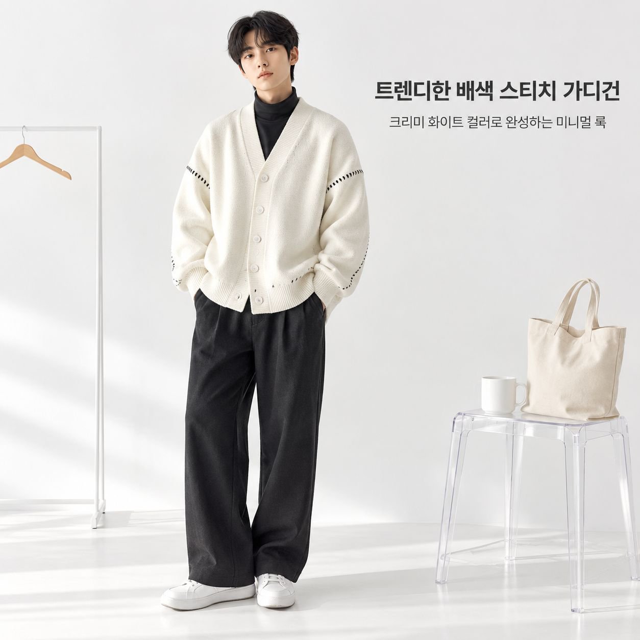 가을용 남성 오픈 가디건 니트 스웨터, 루즈핏 V넥 스타일