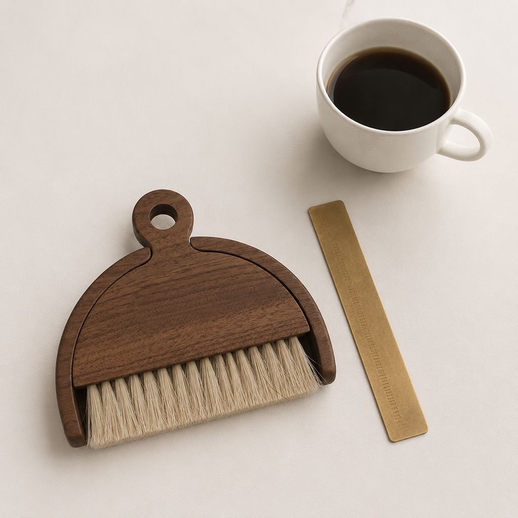 Elegant household cleaning set with wooden details